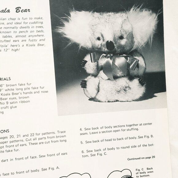 You Can Make Furry Novelties Faux Fur Felt Animals Craft Course 1971 Koala Bear - Picture 3 of 10
